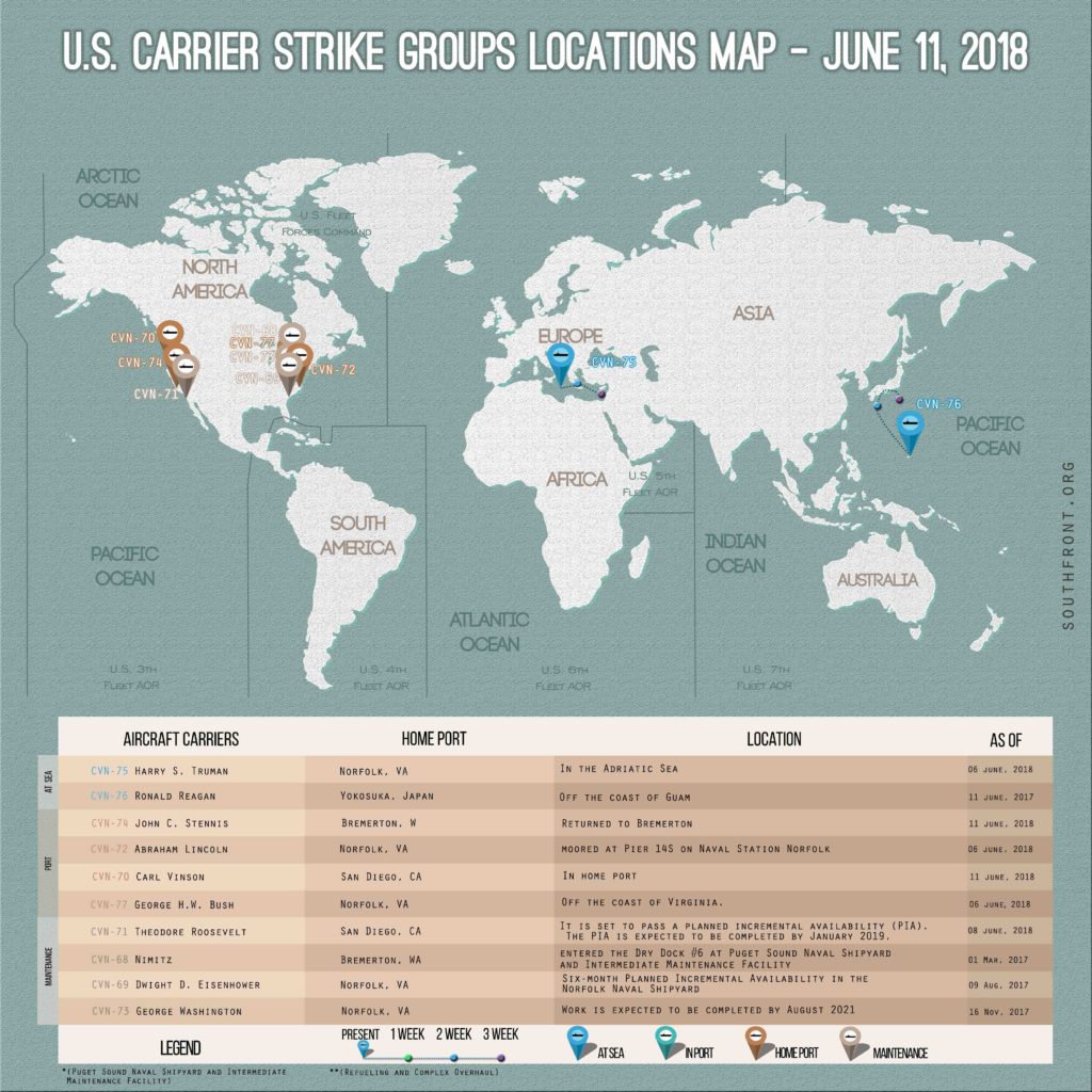 US Carrier Strike Groups Locations Map – June 11, 2018 US Carrier Strike Groups Locations Map – June 11, 2018