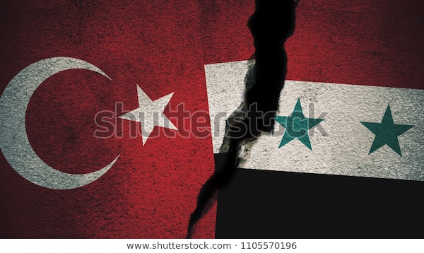 Turkey Vs Syria Flags On Cracked Stock Illustration 1105570196