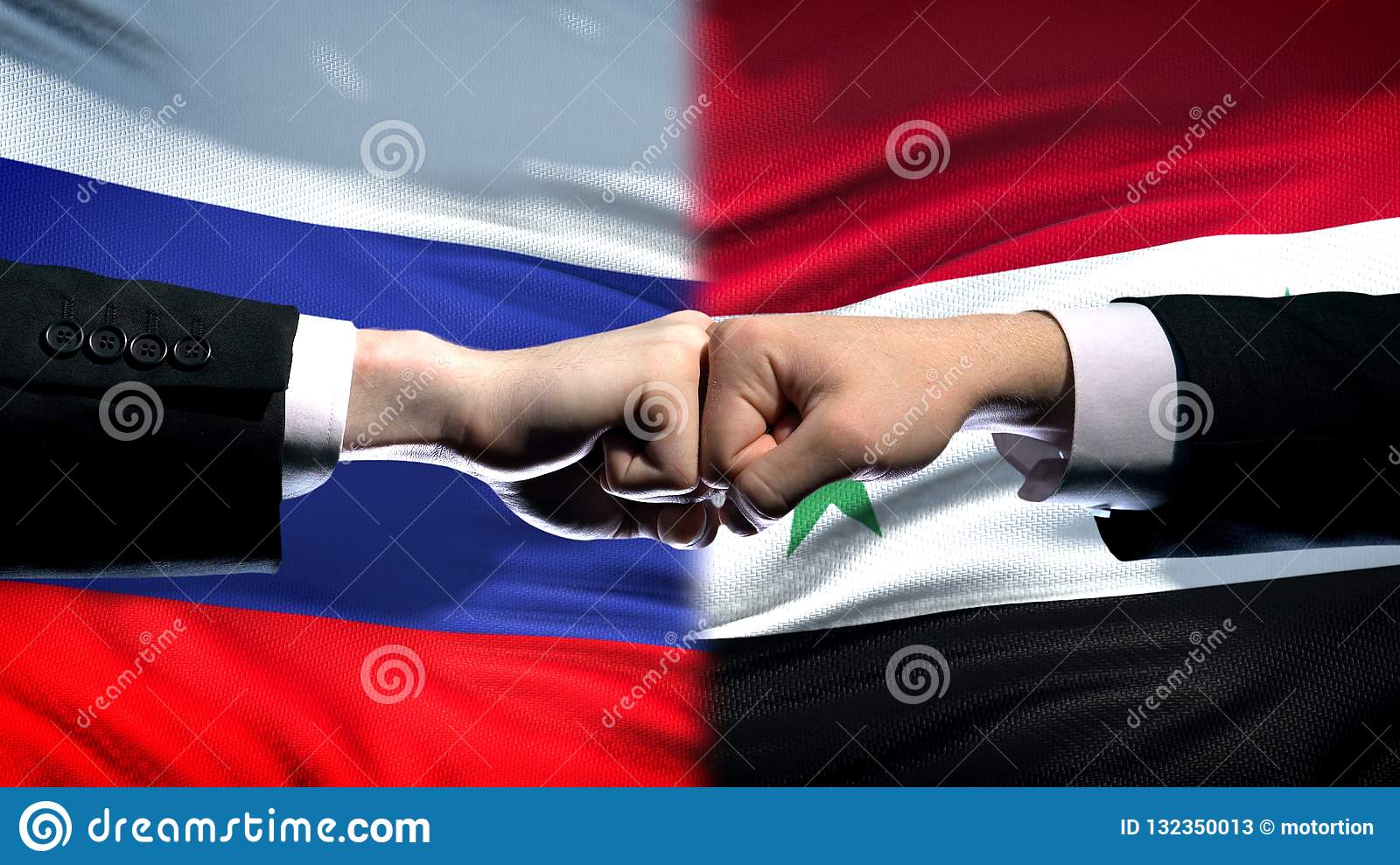 Russia Vs Syria Conflict, International Relations, Fists On Flag ...