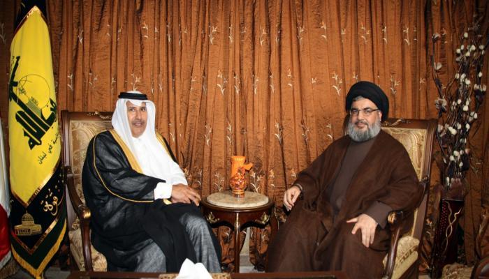 חסן נסראללה עם חאמד בן ג'אסים, ראש הממשלה לשעבר ושר החוץ של קטאר - ארכיונים