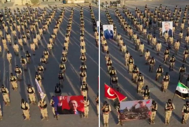 מצעד צבאי של שכירי חרב טורקיים בלוב (ארכיון)